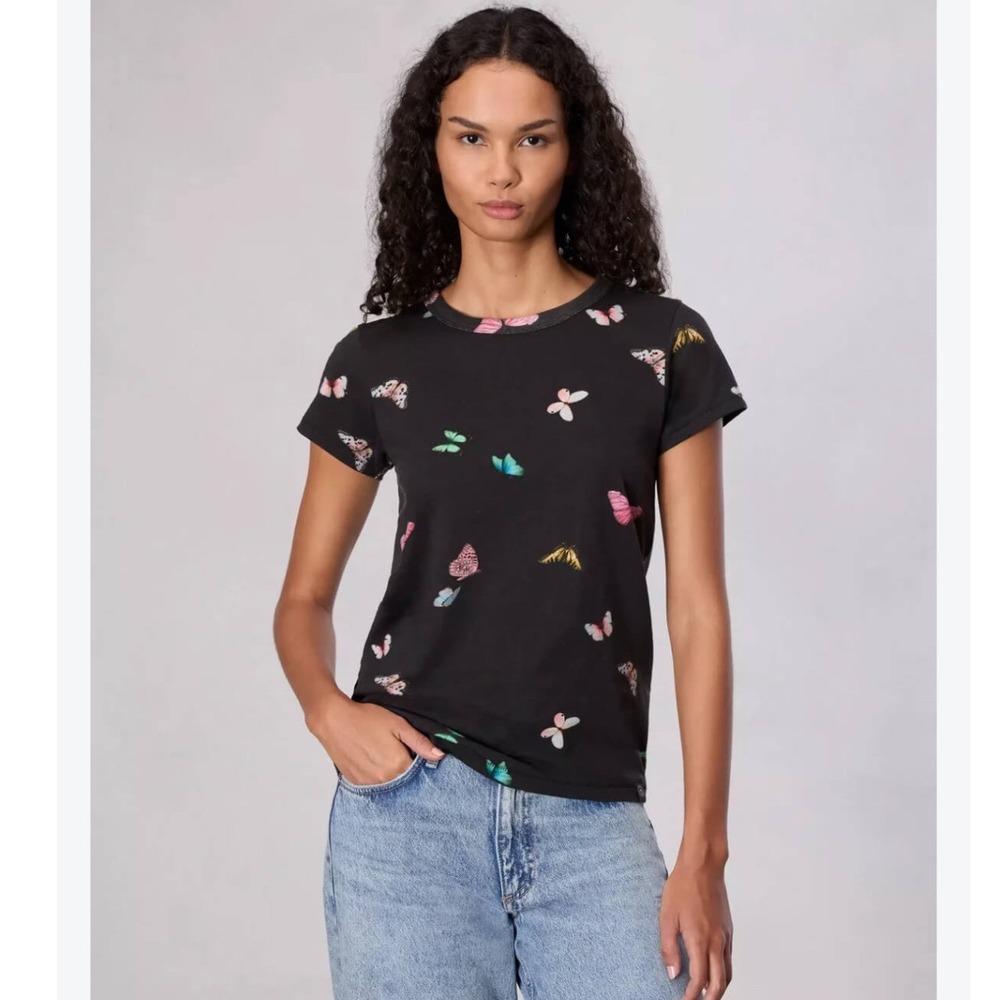 Rag & Bone Izzy all over butterfly print tee Pima Cotton T-Shirt Size S